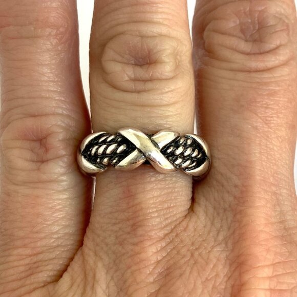 Sterling Silver 925 X Cross Braided Rope 7MM Wide Band Ring Size 5.5 - Picture 2 of 16